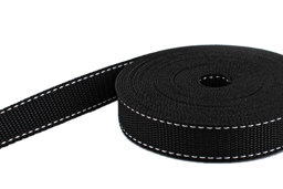 Bild von 10m PP Gurtband - 20mm breit - 1,4mm stark - Schwarz mit weißem Faden (UV)