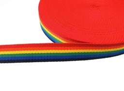 Bild von 1,3mm starkes PP-Gurtband Regenbogenfarben - 30mm breit - 25m Rolle