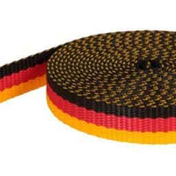 Bild von 3-farbiges PP Gurtband - schwarz/rot/gelb - 20mm breit - 10m Rolle ABVERKAUF