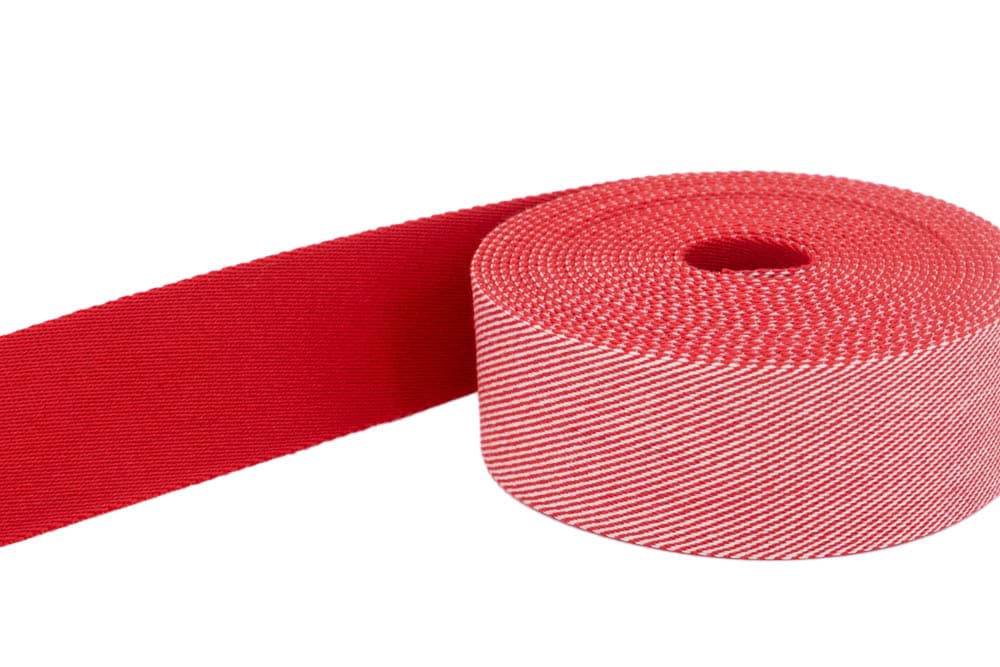 Bild von 1m Gürtelband / Taschenband - 40mm breit - weiß / rot schräg gestreift