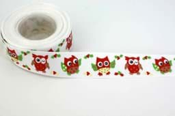 Zeige Details für Bedrucktes Band - 25mm breit - 9m Rolle - Rote Eulen Bild von Bedrucktes Band - 25mm breit - 9m Rolle - Rote Eulen