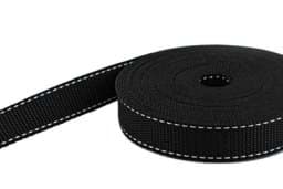 Zeige Details für 50m PP Gurtband - 15mm breit - 1,4mm stark - schwarz mit weißem Faden (UV) Bild von 50m PP Gurtband - 15mm breit - 1,4mm stark - schwarz mit weißem Faden (UV)