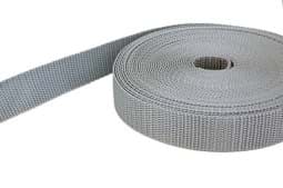 Zeige Details für 50m PP Gurtband - 25mm breit - 1,4mm stark - silbergrau (UV) Bild von 50m PP Gurtband - 25mm breit - 1,4mm stark - silbergrau (UV)
