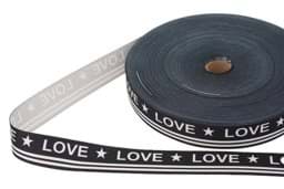 Zeige Details für 1m bedrucktes Band - 25mm breit - LOVE schwarz/weiß Bild von 1m bedrucktes Band - 25mm breit - LOVE schwarz/weiß