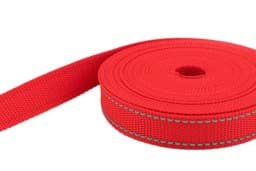 Zeige Details für 10m PP Gurtband - 20mm breit - 1,4mm stark - Rot mit Reflektorstreifen (UV) Bild von 10m PP Gurtband - 20mm breit - 1,4mm stark - Rot mit Reflektorstreifen (UV)