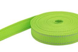 Zeige Details für 10m PP Gurtband - 20mm breit - 1,4mm stark - Limone mit Reflektorstreifen (UV) Bild von 10m PP Gurtband - 20mm breit - 1,4mm stark - Limone mit Reflektorstreifen (UV)
