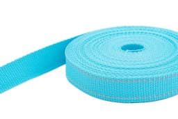 Zeige Details für 10m PP Gurtband - 25mm breit - 1,4mm stark - Türkis mit Reflektorstreifen (UV) Bild von 10m PP Gurtband - 25mm breit - 1,4mm stark - Türkis mit Reflektorstreifen (UV)