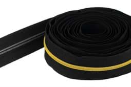 Zeige Details für 5m Reißverschluss, 3mm Schiene, Farbe: Schwarz mit goldener Spirale Bild von 5m Reißverschluss, 3mm Schiene, Farbe: Schwarz mit goldener Spirale