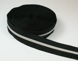 Bild von 5m Reißverschluss, 5mm Schiene, Farbe: Schwarz mit silberner Spirale