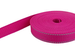 Bild von 50m PP Gurtband - 25mm breit - 1,4mm stark - Pink mit Reflektorstreifen (UV)