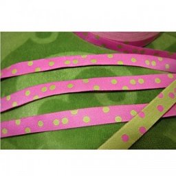 Bild von 5m Rolle Webband Design by farbenmix - 10mm breit - Punkteband rosa/lime