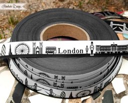 Bild von 1m SKYLINE Webband - 16mm breit - LONDON schwarz/weiß