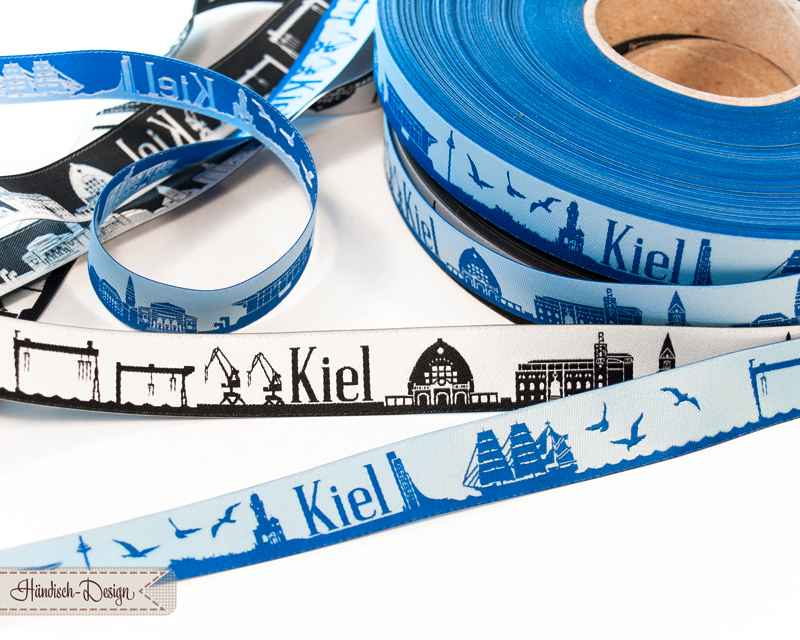 Bild von 1m SKYLINE Webband - 16mm breit - KIEL blau/hellblau