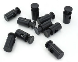 Bild von Kordelstopper Zylinderform - für Schnüre bis 5mm Dicke - schwarz - 10 Stück