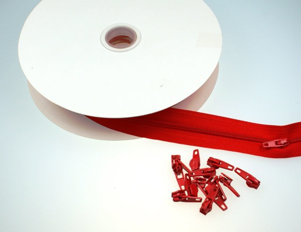Bild von 10m Endlossreißverschluss - 4mm Spirale - rot - mit 20 Zippern