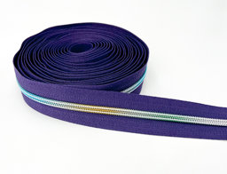 Bild von 5m Reißverschluss, 5mm Schiene, Farbe: Lila mit bunter Spirale