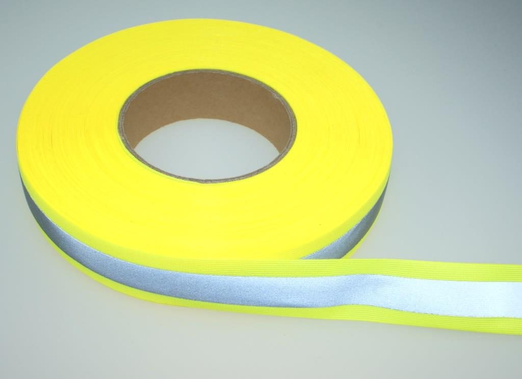 50m Reflektierendes Band / Reflektorband 21mm breit - gelb - zum Aufnähen.