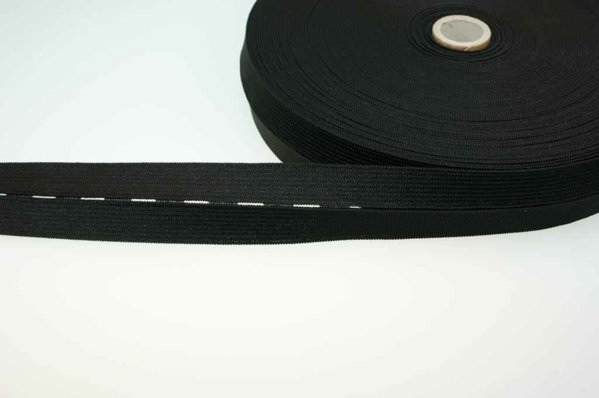 Bild von Knopflochgummiband / Lochgummi - schwarz - 20mm breit - 25m Rolle