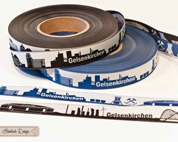Bild von 1m SKYLINE Webband - 16mm breit - Gelsenkirchen blau/hellblau