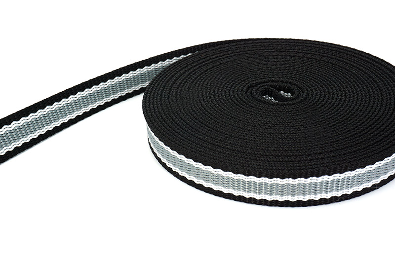 Bild von 10m 3-farbiges PP-Gurtband - 2,4mm dick - schwarz/weiß/grau - 25mm breit