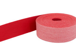 Bild von 50m Gürtelband / Taschenband - Weiß / Rot schräg gestreift - 40mm breit