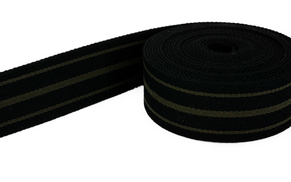 Bild von 50m Gürtelband / Taschenband - Farbe: Schwarz / Khaki gestreift - 40mm breit
