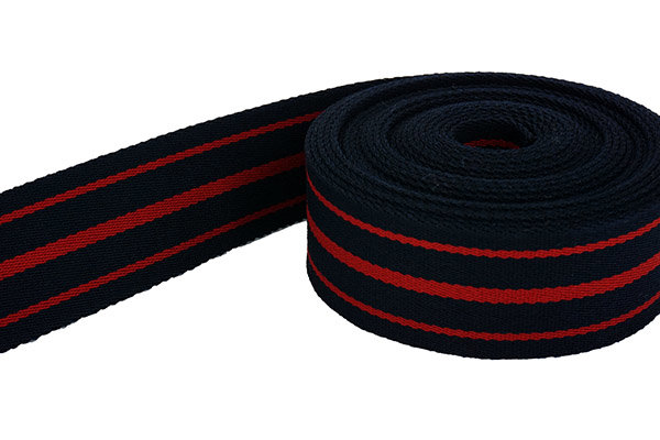 Bild von 1m Gürtelband / Taschenband - Farbe: Dunkelblau / Rot gestreift - 40mm breit