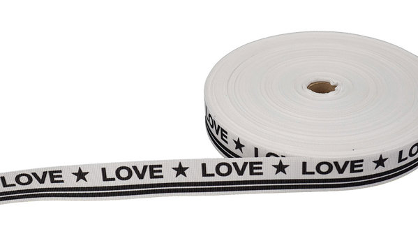 Bild von 1m bedrucktes Band - 25mm breit - LOVE weiß/schwarz
