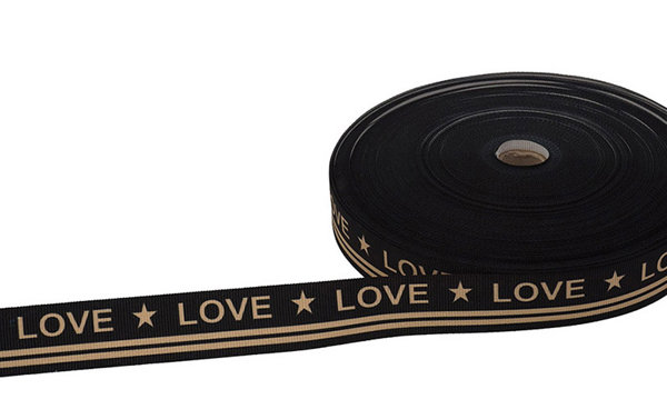 Bild von 1m bedrucktes Band - 25mm breit - LOVE schwarz/beige