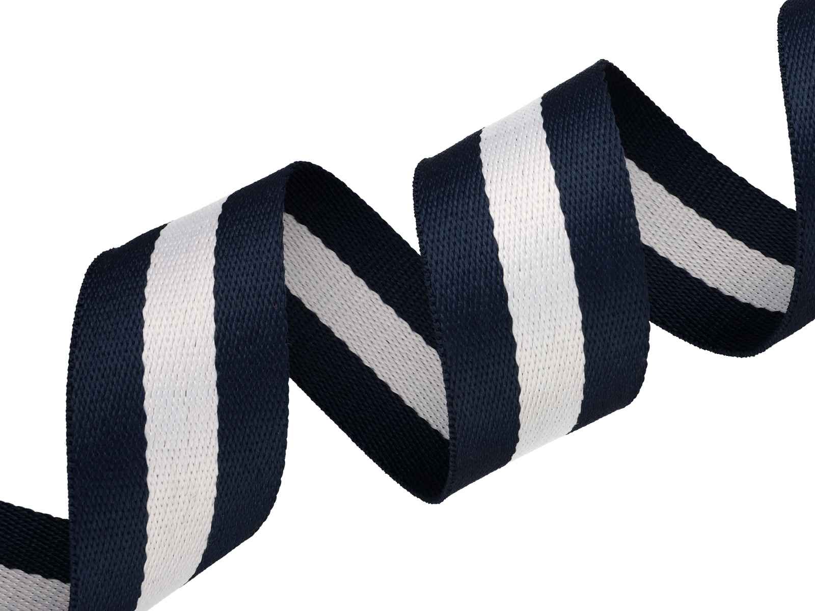 Bild von 45m Gurtband aus Polycotton - 38mm breit - 1,2mm dick - Marineblau / Weiß