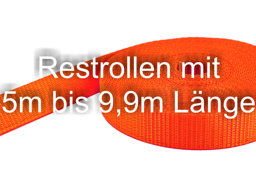 Bild von Restpostenbox 25mm breites Gurtband aus Polyester (PES) 1,4mm stark, 50m - leuchtorange (UV)
