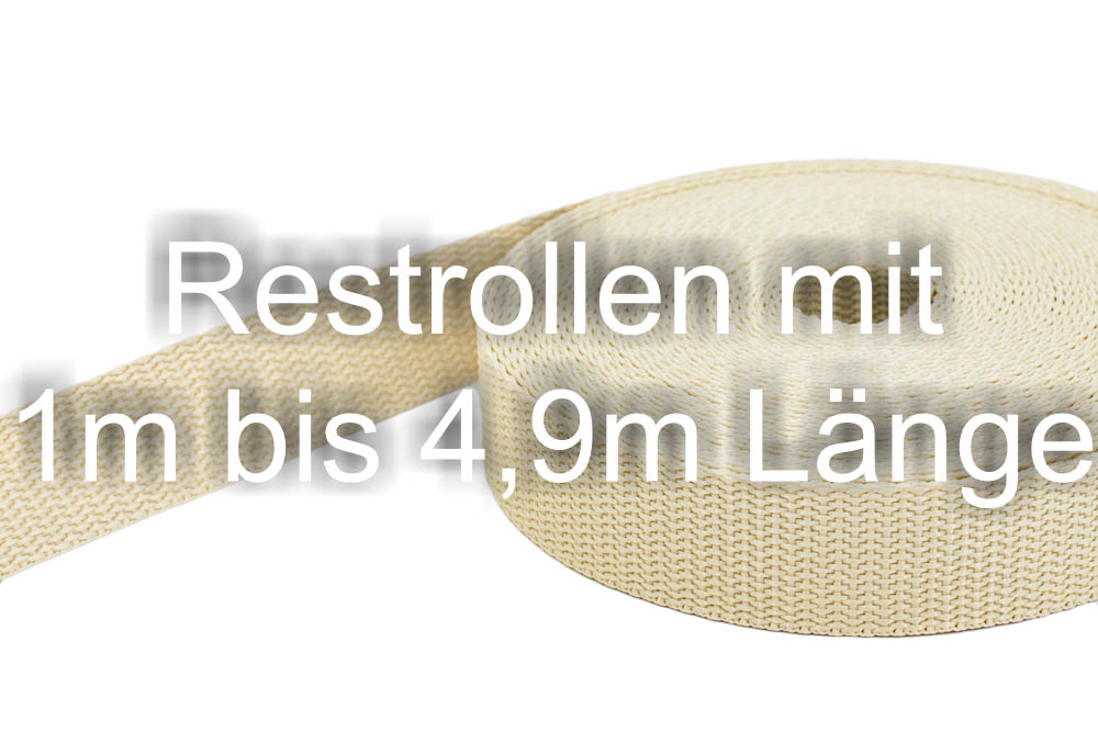 Bild von Restpostenbox 50mm breites PP Gurtband 1,4mm stark, 25m - creme (UV)