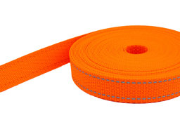 Bild von 10m PP Gurtband - 25mm breit - 1,4mm stark - Orange mit Reflektorstreifen (UV)