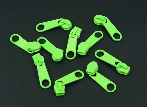Bild von Zipper fuer 5mm Reißverschluesse, Farbe: neongrün - 10 Stueck