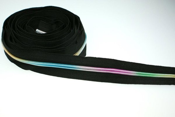Bild von Reißverschluss, 5mm Schiene, Farbe: Schwarz mit bunter Spirale - 100m Bündel