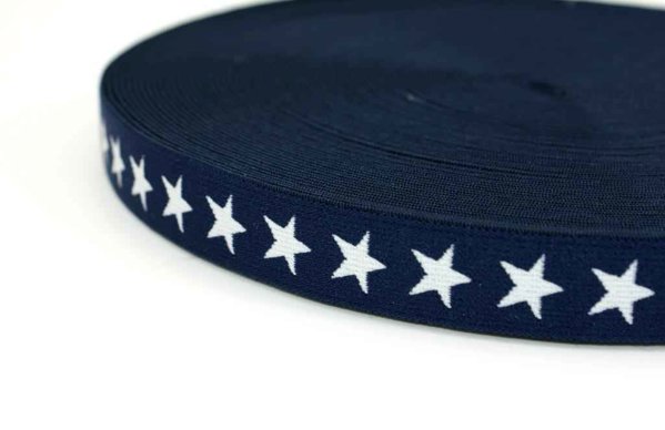 Bild von Gummiband mit Sternen - 20mm breit - Farbe: dunkelblau - 3m Rolle