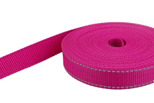 Bild von 10m PP Gurtband - 20mm breit - 1,4mm stark - Pink mit Reflektorstreifen (UV)