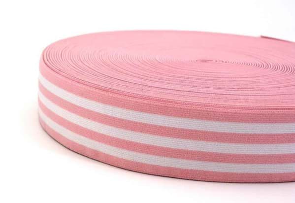 Bild von Gummiband gestreift - 40mm breit - Farbe: rosa / weiß - 3m Rolle
