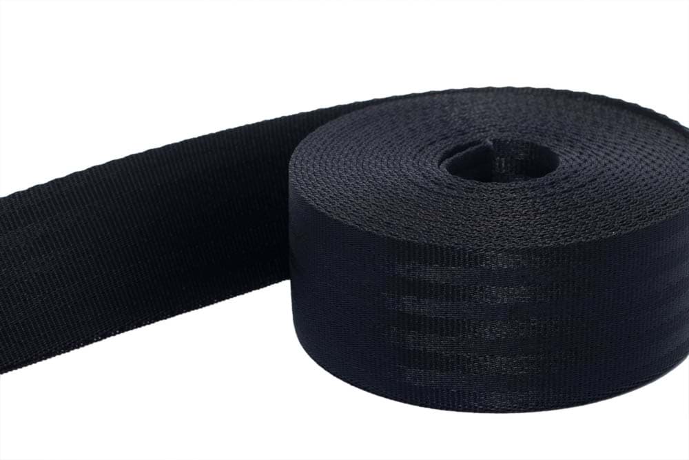 5m Sicherheitsgurtband schwarz aus Polyamid, 38mm breit, bis 1,5t belastbar.