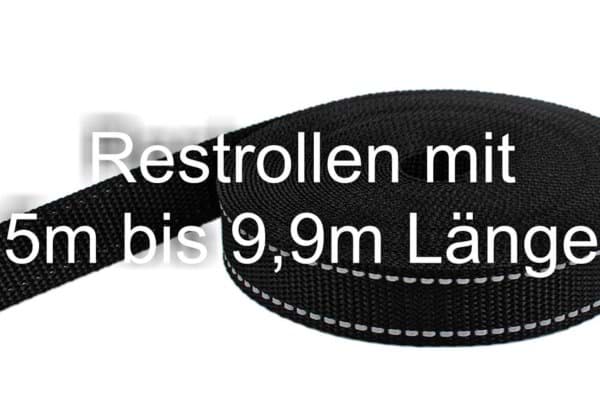 Bild von Restpostenbox 25mm breites PP-Gurtband 1,4mm stark, 25m - schwarz mit Reflektorstreifen (UV)