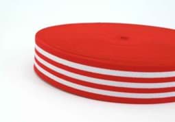 Bild von Gummiband gestreift - 40mm breit - Farbe: rot / weiß - 3m Rolle