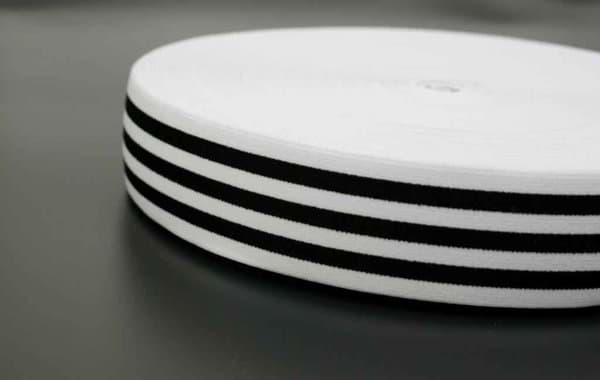 Bild von Gummiband gestreift - 40mm breit - Farbe: weiß / schwarz - 3m Rolle