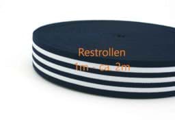 Bild von Restpostenbox Gummiband gestreift - 40mm breit - Farbe: dunkelblau / weiß - 5m