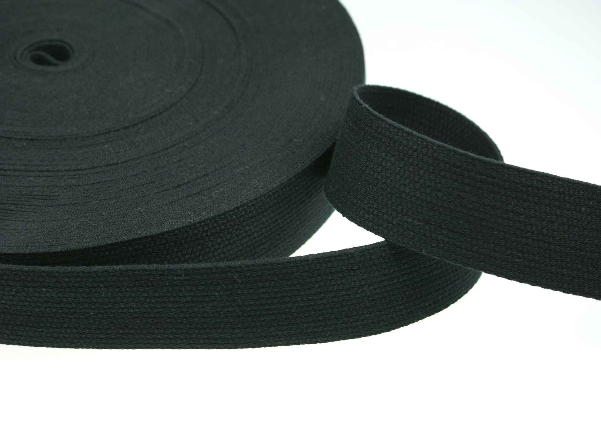 Bild von 25m Baumwollgurtband - 1,2mm dick - 25mm breit - Farbe: Schwarz