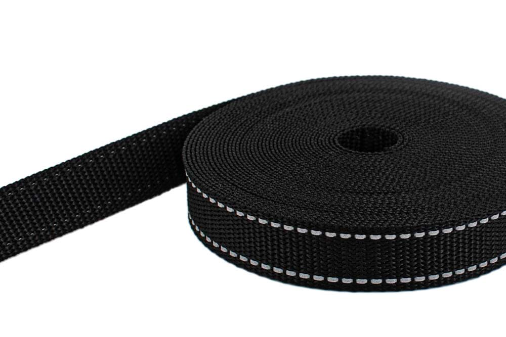 Bild von 50m PP Gurtband - 40mm breit - 1,4mm stark - schwarz mit Reflektorstreifen (UV)