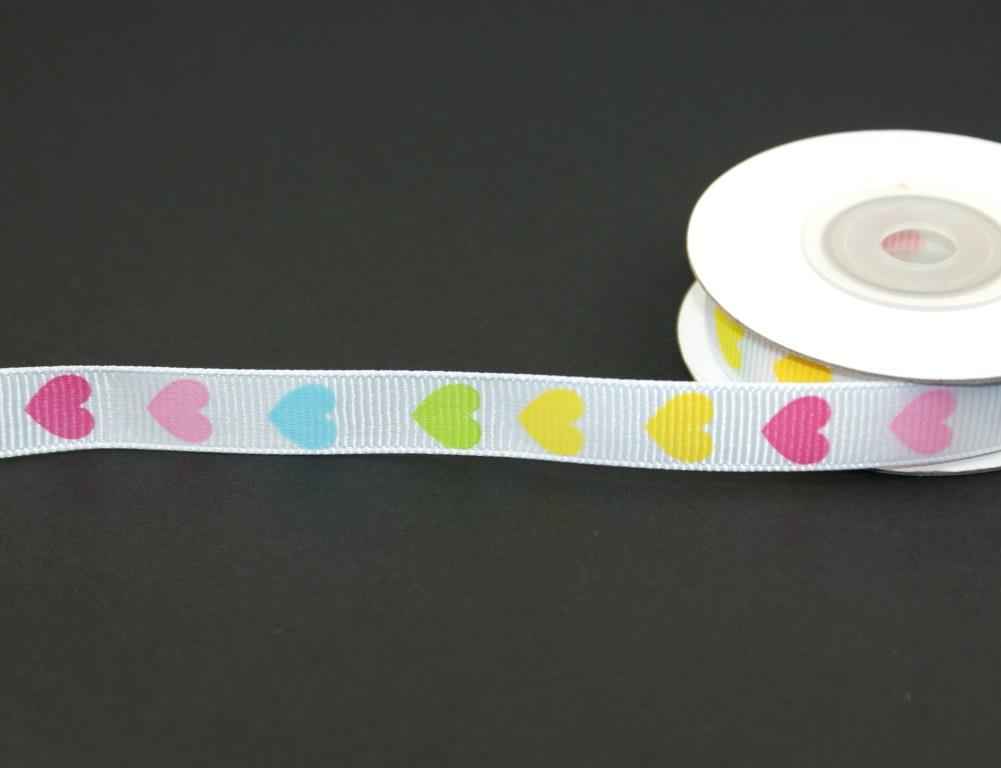 Bild von Bedrucktes Band - 12mm breit - 10m Rolle - Bunte Herzen