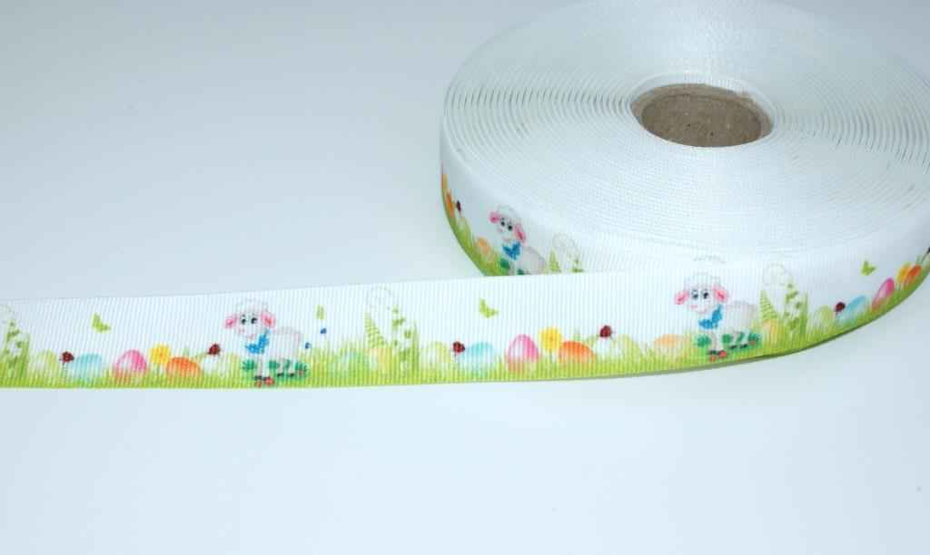 Bild von 1m Bedrucktes Band aus Polyester, 20mm breit - Ostern mit Lämmchen