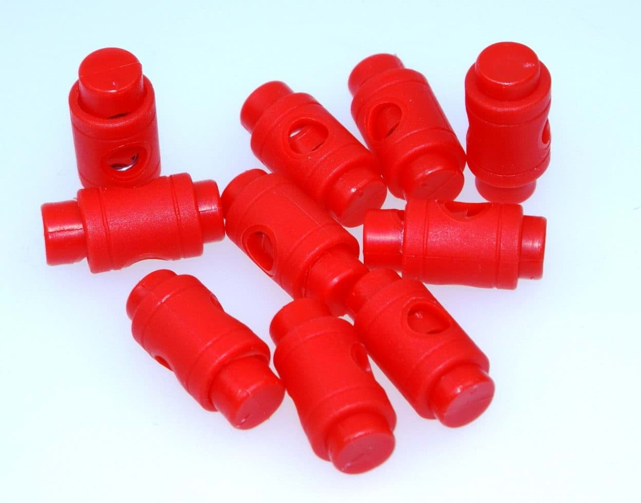 Bild von Kordelstopper - Zylinderform für 5mm Schnuere - rot - 10 Stueck