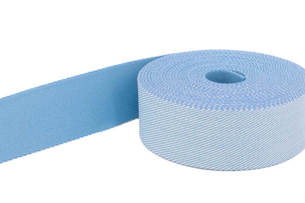 Bild von 1m Gürtelband / Taschenband - 40mm breit - weiß / hellblau schräg gestreift