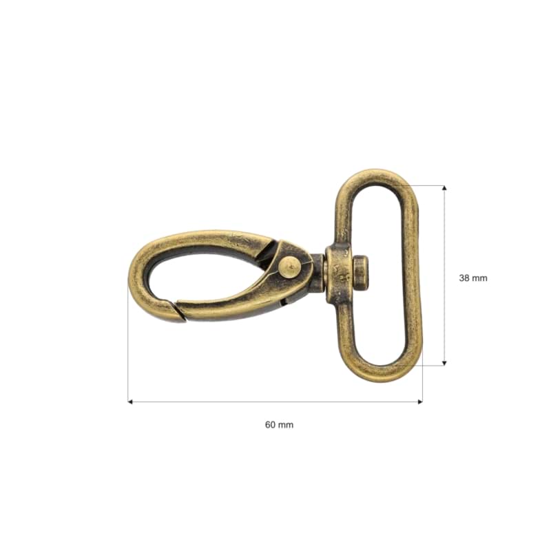 Bild von Karabiner aus Zinkdruckguss - 6cm lang - 38mm Durchlass - altmessing - 10 Stück